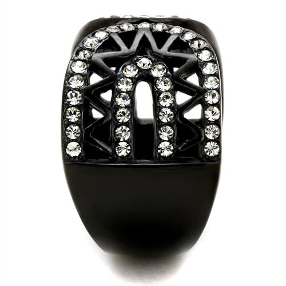 ARTK2166 Stainless Steel Black Ion Plated Crystal Finger Cuff Fashion Ring Womens Sz 5-10